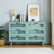 Giratree 6 Drawer Dressers, Storage Drawers with 6 Drawers, Hollow-Carved Wood Chest of Drawers, Green