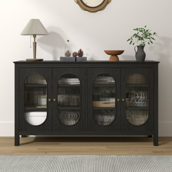 YOCWO Black Sideboards and Buffets, Modern Storage Cabinets with 2 Doors and Adjustable Shelves Buffet Cabinet for Kitchen Dining Room Living Room Bedroom, 31.05"L*15.75"W*31.42"H