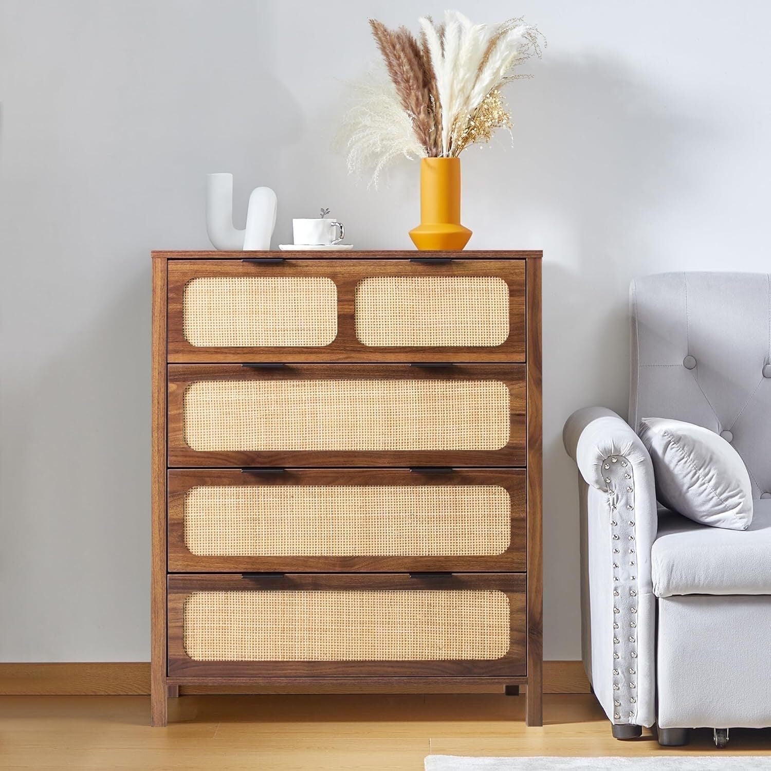 Giratree Farmhouse 4 Drawer Rattan Dresser, Walnut, 30" Wide - Walmart.com