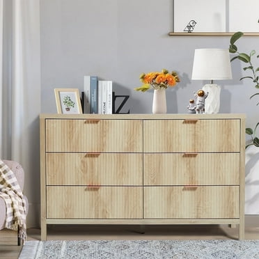 YOCWO Fluted 6 Drawer Dressers for Bedroom, 48" Wide Modern Chest of Drawer with 6 Big Drawers, Natural