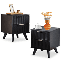 YOCWO Fluted Nightstand for Bedroom Set of 2 , Wood Bedside Table Set of 2 with Drawers, Black