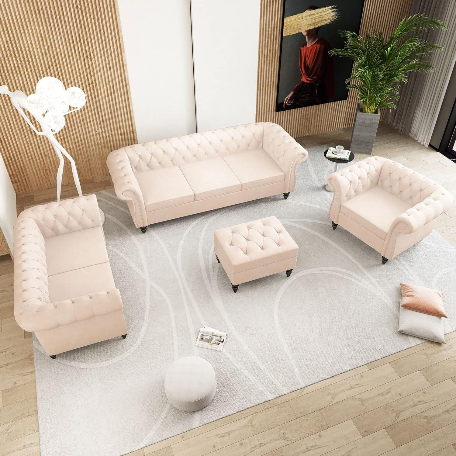 Giratree Living Room Furniture Sets, 3 Piece Sofa Sets for Living Room, 1+2+3 Seat Beige