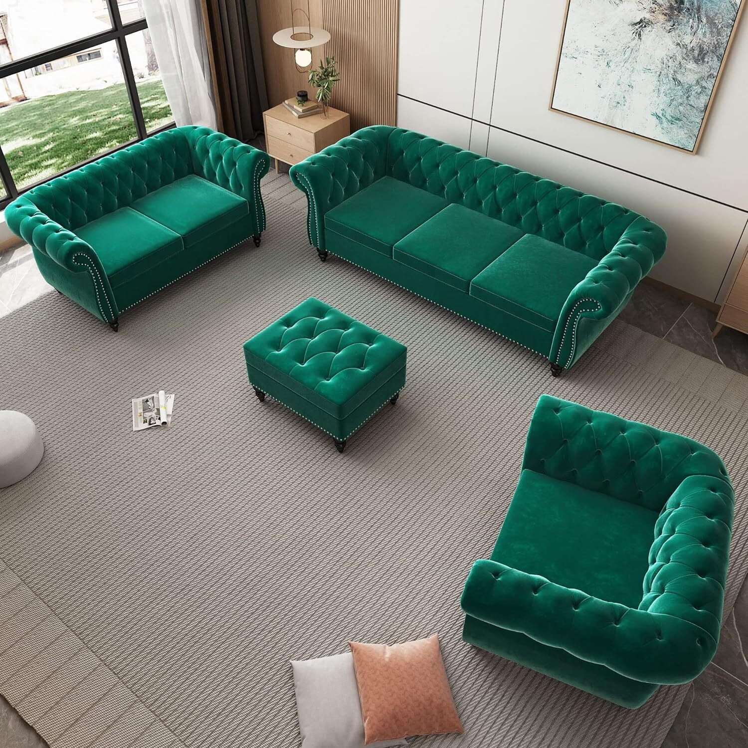 Giratree Living Room Furniture Sets, 3 Piece Sofa Sets for Living Room, 1+2+3 Seat Green