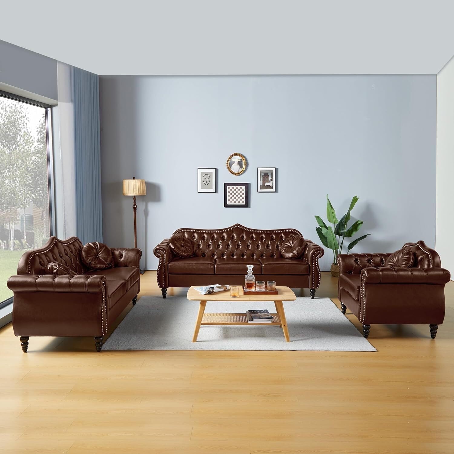 YOCWO Living Room Furniture Sets, Chesterfield 3 Piece Sofa