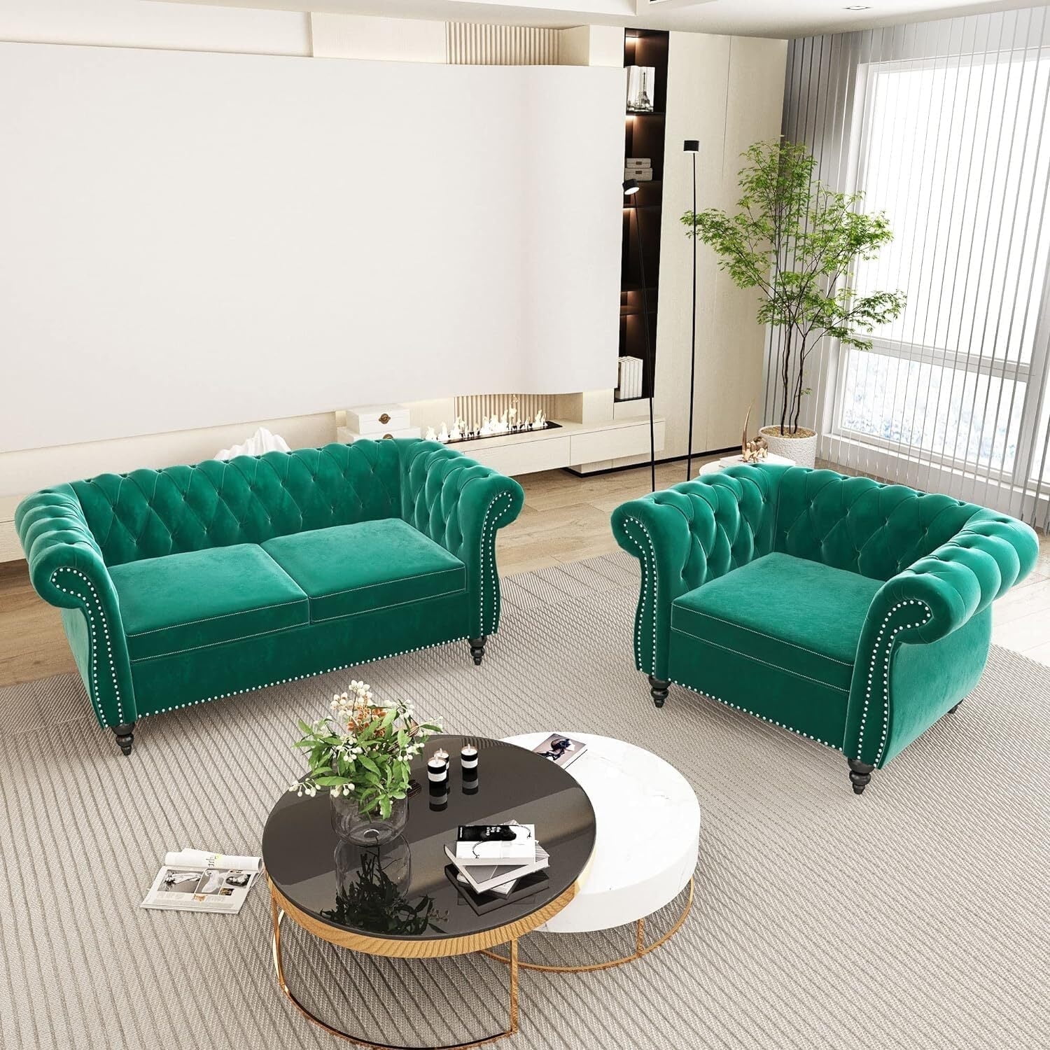 YOCWO Living Room Furniture Sets, Loveseat and Chair Set, 1+2 Seat Green -  Walmart.com, image size:1500x1500