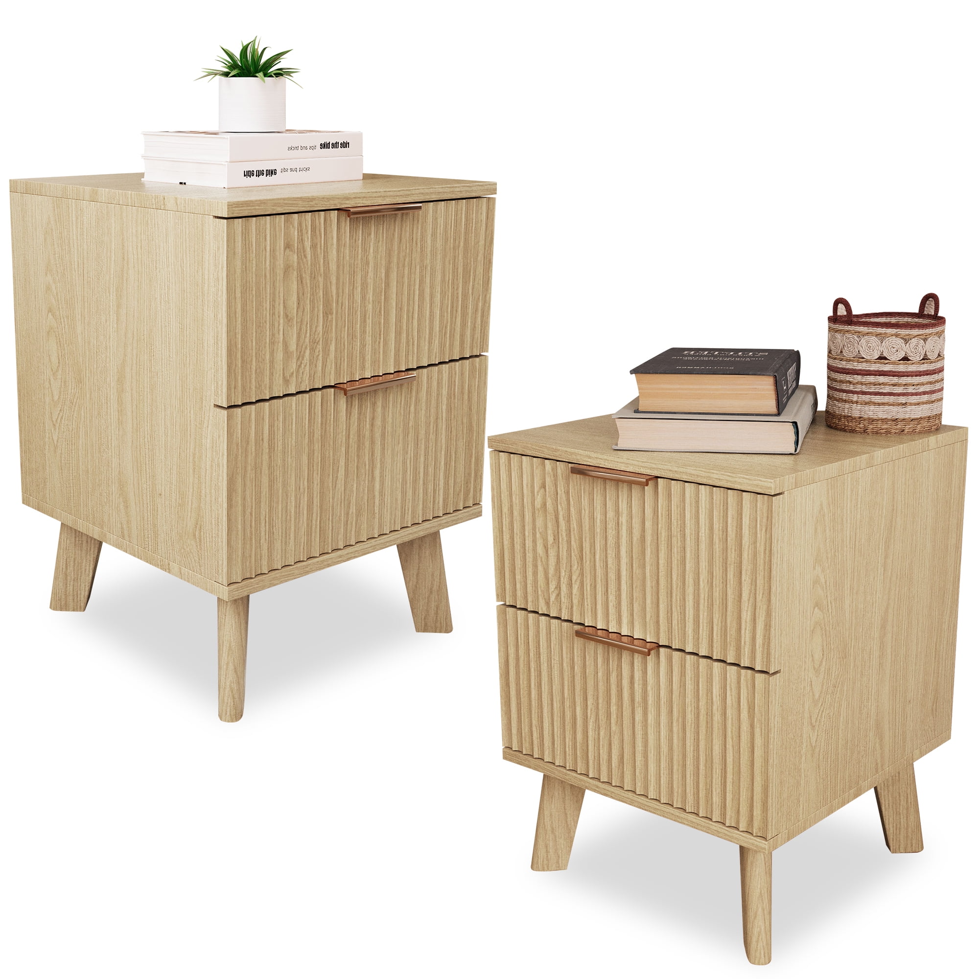 Gymax 2 PCS 3 Drawers Nightstands End Table Storage Wood Side Bedside