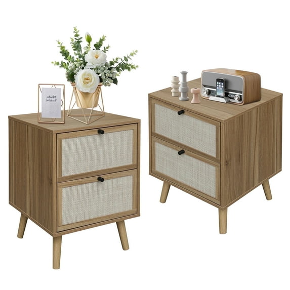 YOCWO Nightstand Set of 2 with 2 Drawer for Bedroom, Bedside Table, Walnut, 15.75"W* 13.78"D*21.65"H