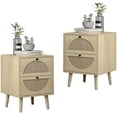thumbnail image 1 of Giratree Rattan Nightstand Set of 2 with 2 Drawer for Bedroom, Beige, 1 of 6