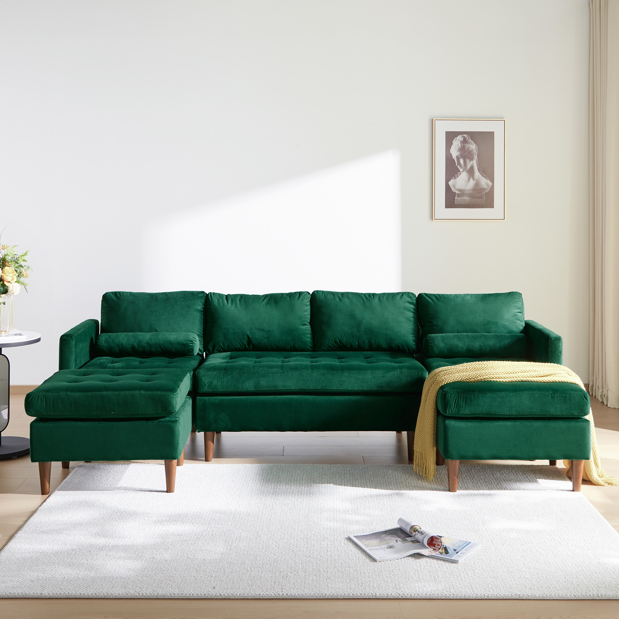 Giratree Sectional Sofa with Movable Ottoman, Free Combination