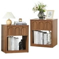 thumbnail image 1 of YOCWO Walnut Nightstand Set of 2 with Drawer for Bedroom, Wood Bedside Table with Arched Fluted, 1 of 8