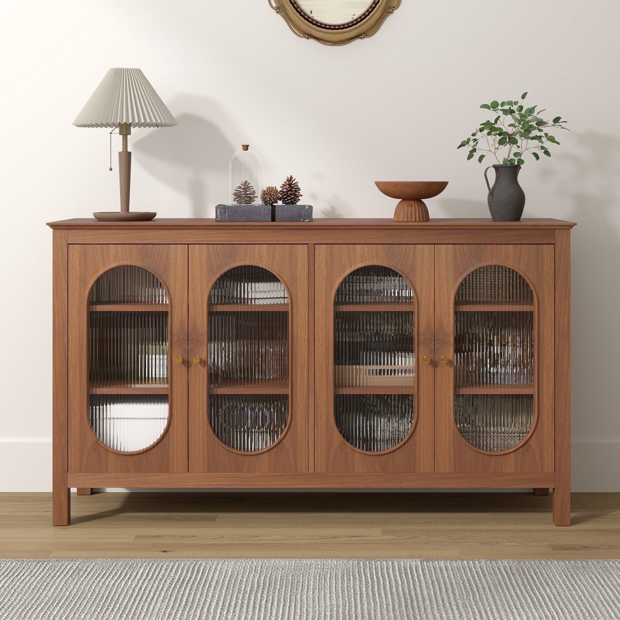 YOCWO Walnut Sideboards and Buffets, Modern Storage Cabinets with 4 ...