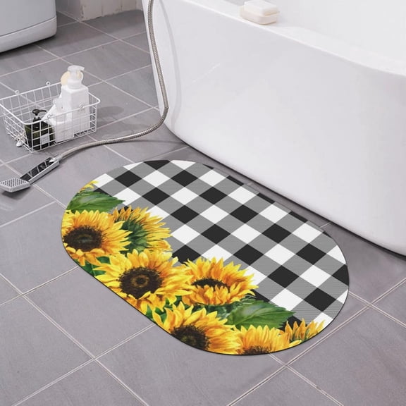 Gird Sunflower Bath Mat Spring Flower Diatomaceous Earth Bathroom Rugs Absorbent Stone Bath Mat Fast Drying Shower Rug Non Slip Doormat 15.7" x 23.6"