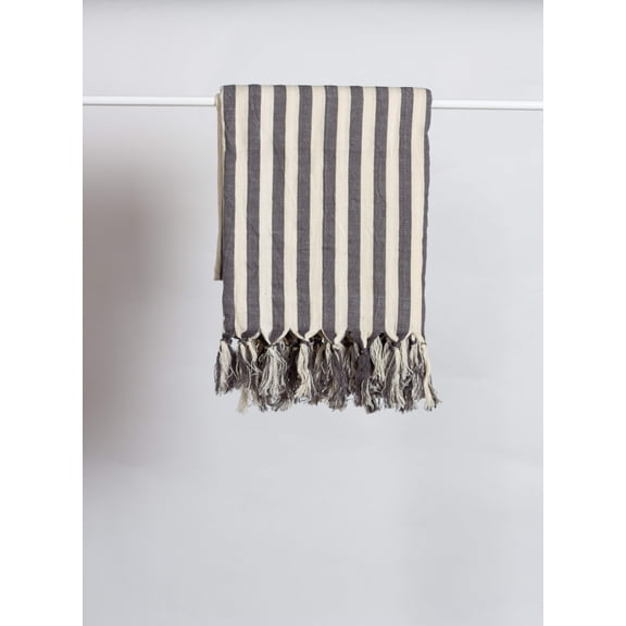 Gray Striped Large Towel for Beach, Picnic Blanket, Lightweight Linen Cotton Peshtemal, Rustic Home Decor, Travel Gift, Wedding Present