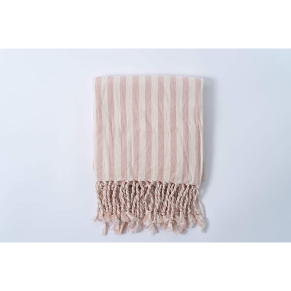 Rose Color Linen Beach Towel, Turkish Picnic Blanket, Large Blanket Throw, Linen Peshtemal Set, Salmon Color Stripe Blanket, Table Throw