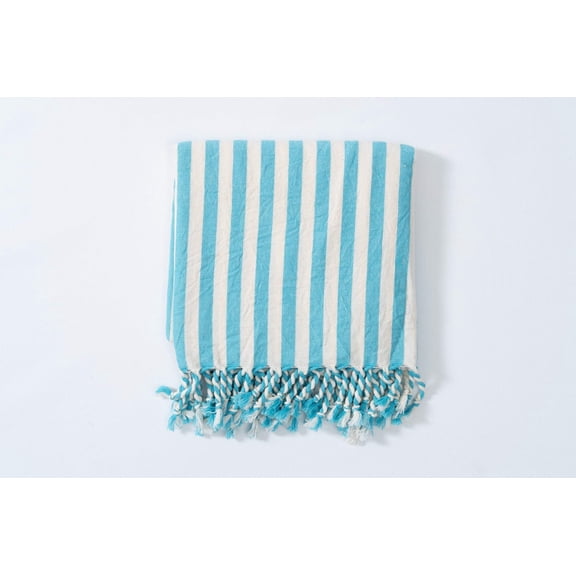 Blue Large Towel for Beach, Beach Blanket with Striped Color, Turquoise Lightweight Linen Towel, Blue Striped Table Throw, Wedding Present