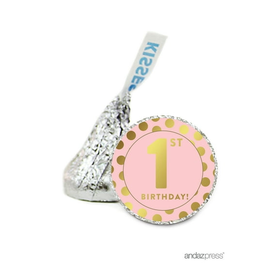 Girl 1st Birthday Hersheys Kisses Labels, 216-Pack