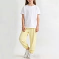 thumbnail image 1 of Girl 2-Piece Solid Color Round Neck Short Sleeved Top, Elastic Pants, Casual Fashion Set Sizes 1-12, 1 of 8