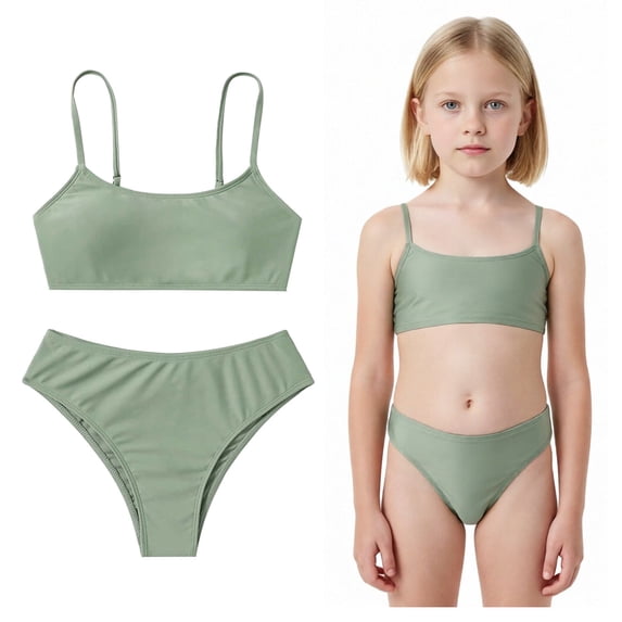 Girl 2 Piece Swimsuit Adjustable Straps Girls Bathing Suits with Chest Pad Kids Bikini 10 Years
