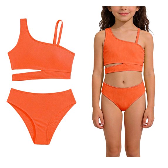 Girl 2 Piece Swimsuit Cutout Girls Bathing Suit with Chest Pad Girl Swimsuit Size 7-8 Years