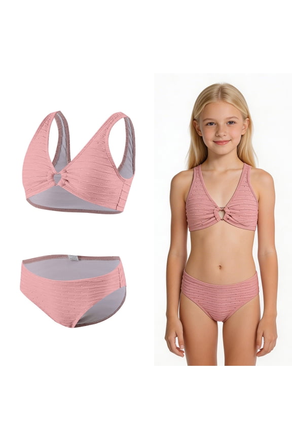 Girl 2 Piece Swimsuit Quick Dry Bikini Sets with Chest Pad Bathing Suits for Kids 10 Years