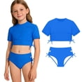 thumbnail image 1 of Girl 2 Piece Swimsuit Short Sleeve Crop Top Girls Swim Suits with Chest Pad Kids Swimsuits for Girls 7-8 Years, 1 of 5