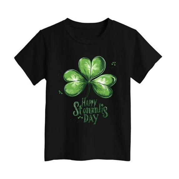 Girl 6t Shirts Crew Neck Cartoon Print Short Sleeve T-Shirt St Patricks Day Tee Tops Comfortable Toddler Boy Clothes Black,8-9 Years