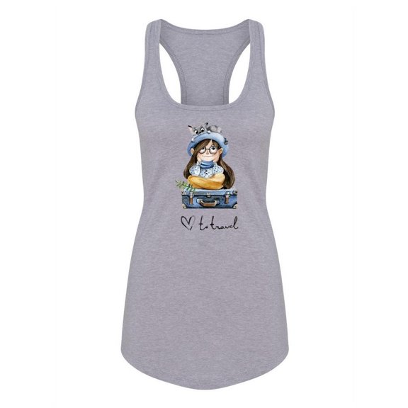 Girl And Cat Love To Travel Racerback Tank Women -Image by Shutterstock, Female XX-Large
