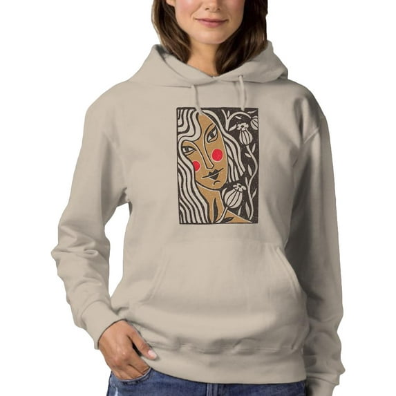 Girl And Flowers Linocut Art Hoodie Women -Image by Shutterstock, Female XX-Large