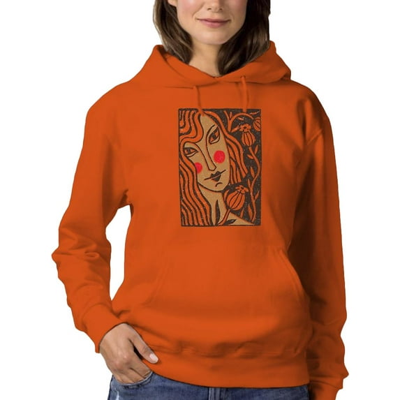 Girl And Flowers Linocut Art Hoodie Women -Image by Shutterstock, Female x-Large