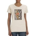 thumbnail image 1 of Girl And Flowers Linocut Art T-Shirt Women -Image by Shutterstock, Female Small, 1 of 4