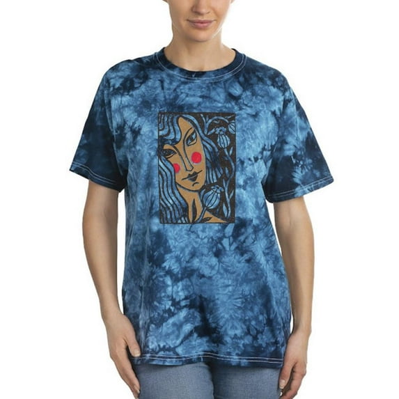 Girl And Flowers Linocut Art Tie Dye Crystal Women -Image by Shutterstock, Female Medium