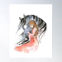 Girl And Grey Horse Poster Wall Art, Modern Wall Decor For Living Room Bedroom, 8x12 UNFRAMED