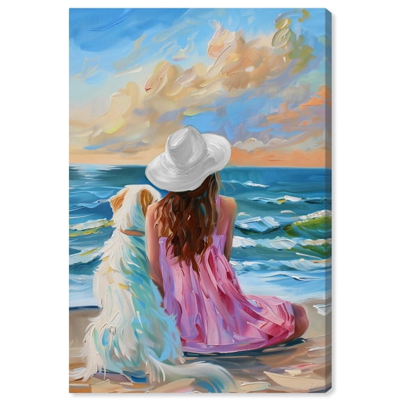 Girl And Her Best Friend Colorful Coastal Wall Art Canvas Wall Art by Art Remedy, Gallery Wrapped, 20" x 30"