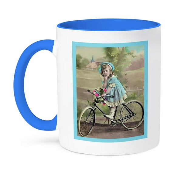 3dRose, Girl and Her Bike, 15oz Two-Tone Blue Mug