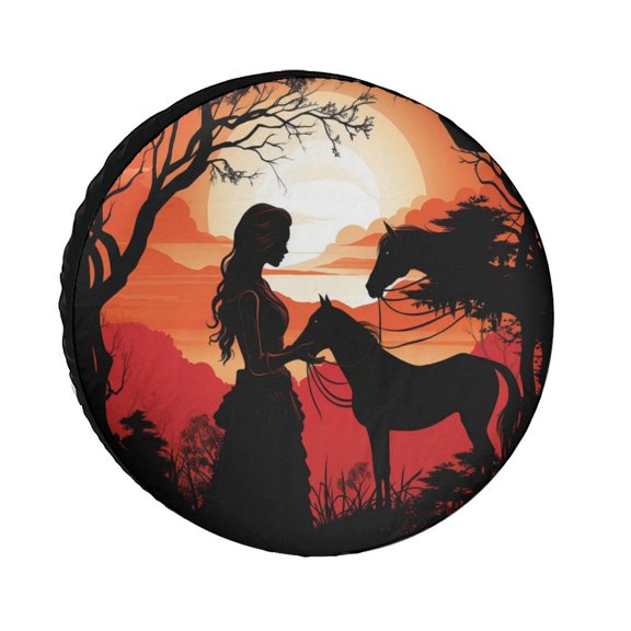Girl And Horse in The Sunset Spare Tire Cover Horse Gifts for Girls Protectors Weatherproof Dust-Proof Fit for SUV Truck Travel Trailer 12inch