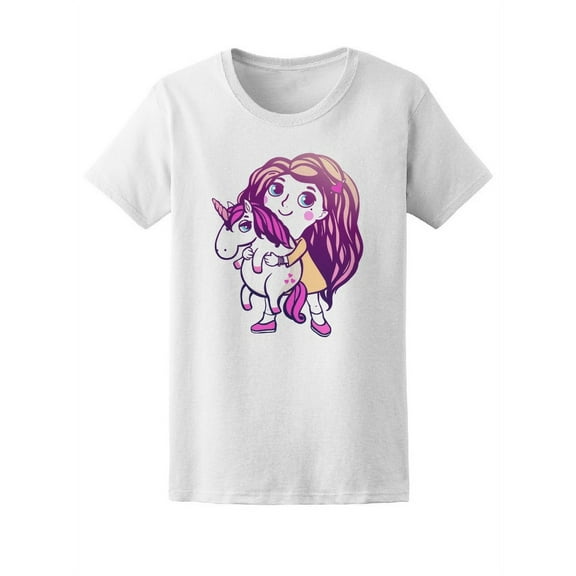 Girl And Magic Unicorn T-Shirt Women -Image by Shutterstock, Female XX-Large
