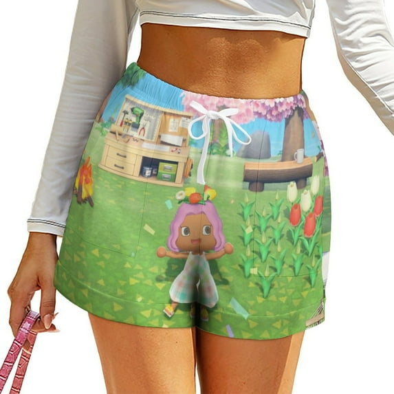 Girl Animal Crossing New Horizons Women's Leg Shorts Drawstring Elastic High Waist Loose Short Summer Home Beach Holiday Sweat Shorts With Pockets For Lady Girls