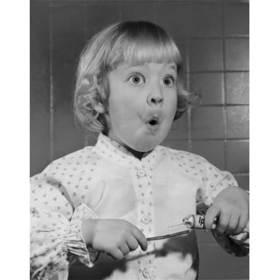 Girl Applying Toothpaste to Toothbrush Poster Print 18 x 24 in.