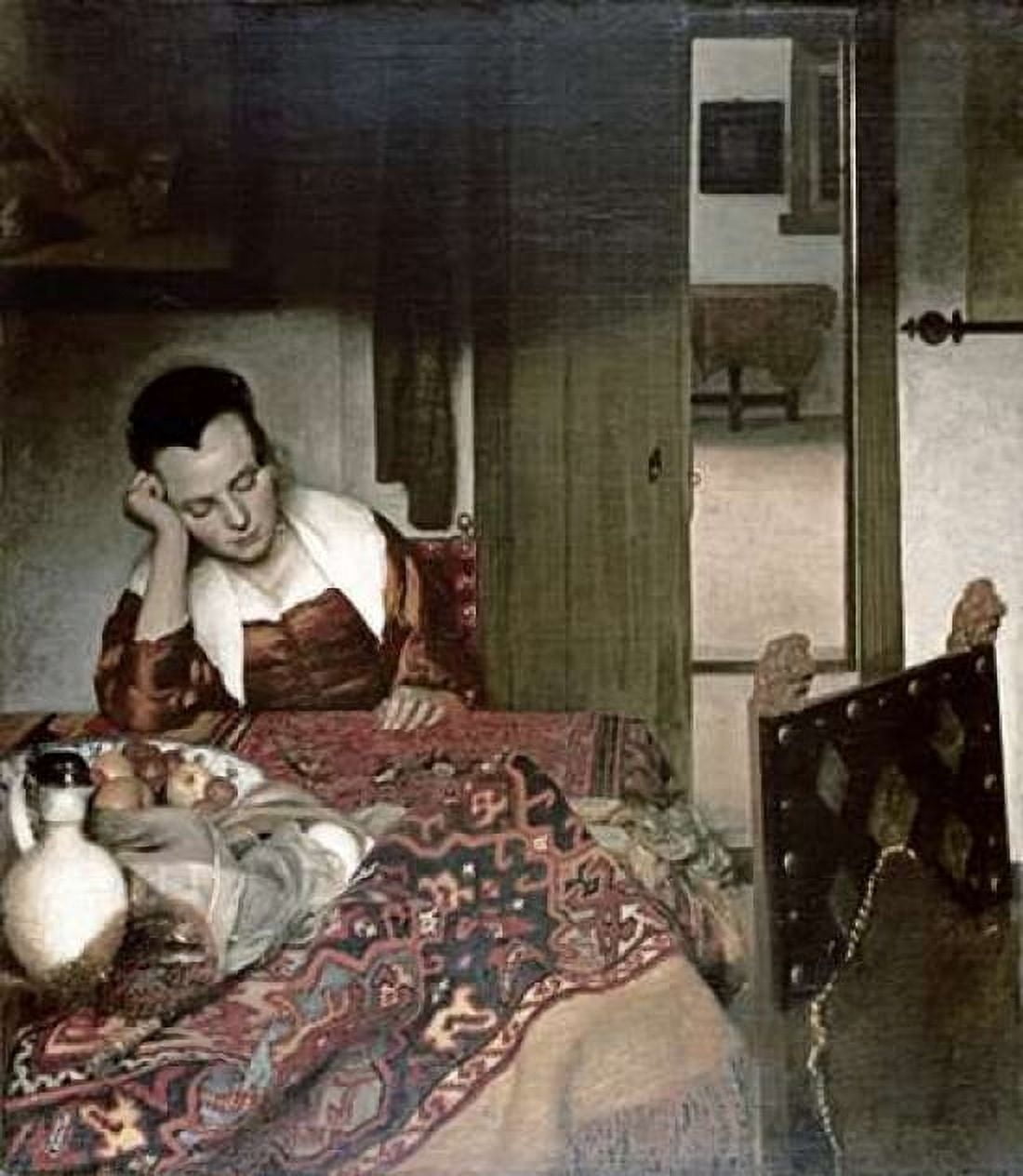Girl Asleep at a Table Canvas Art - Johannes Vermeer (24 x 24)