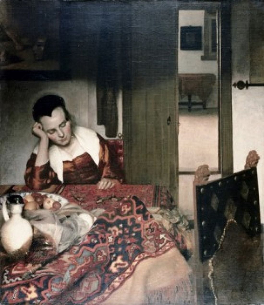 Girl Asleep at a Table Jan Vermeer (1632-1675 Dutch) Oil on canvas Canvas Art - Jan Vermeer (24 x 36)