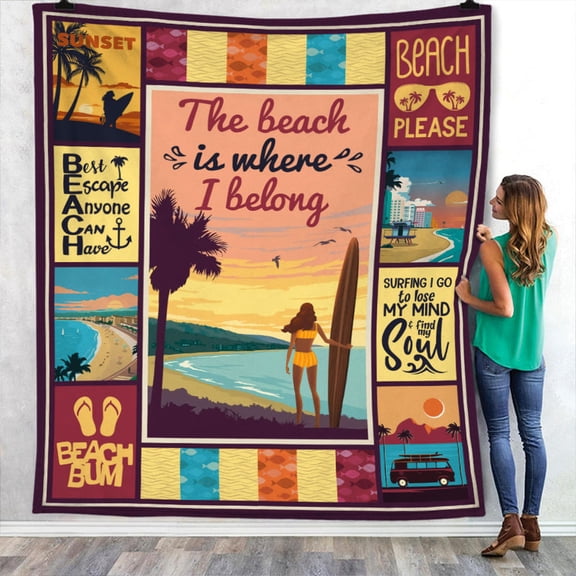 Girl At The Beach Summer Sun Soft Fleece Blanket, 30x40in Fleece Blanket