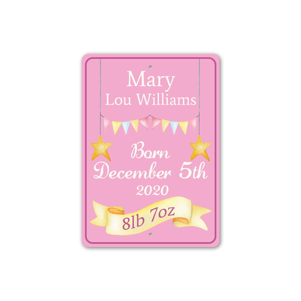 Girl Baby Birth Date Aluminum Metal Decor Sign - 4x18 inches