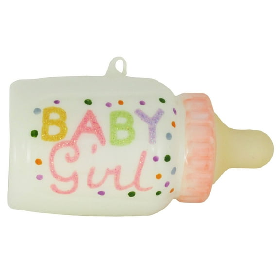 Girl Baby Pink Bottle Christmas Holiday Glass Ornament