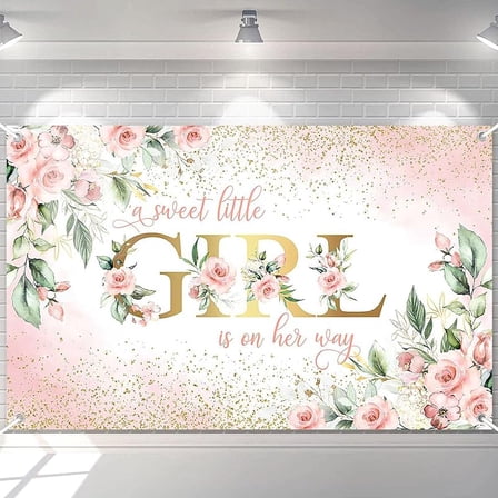 Girl Baby Shower Backdrop Pink Floral Sweet Baby Baby Shower Banner A Sweet Little Girl is on Her Way Party Decorations Banner 70.8 x 43.3 Inch