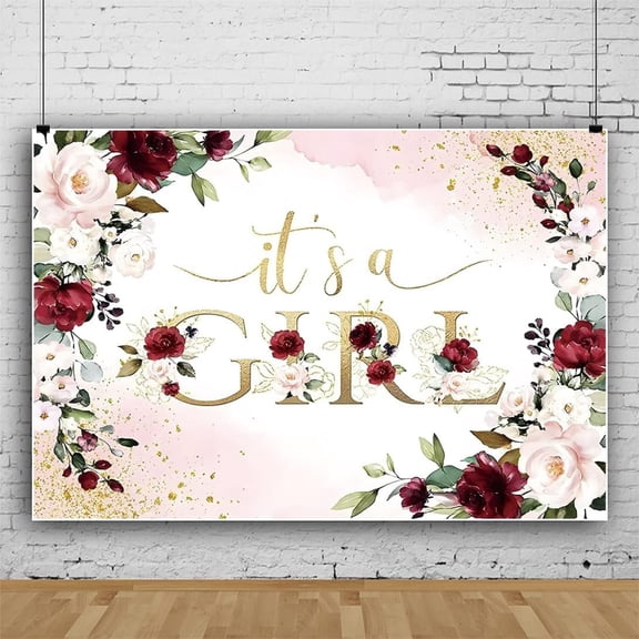 It's a Girl Baby Shower Backdrop Red Pink Rose Gold Sparkling Photography Background Birthday Party Decoration Banner for Baby Girl Birthday Cake Table Decoration