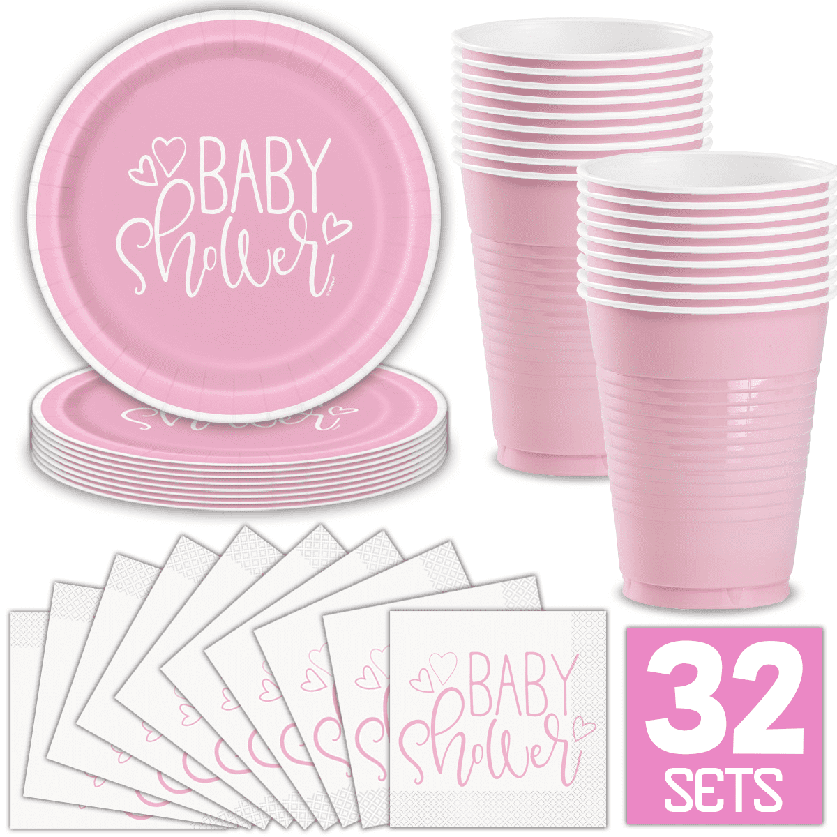 Girl Baby Shower Party Supplies for 32 Guests (Pink) Includes Paper
