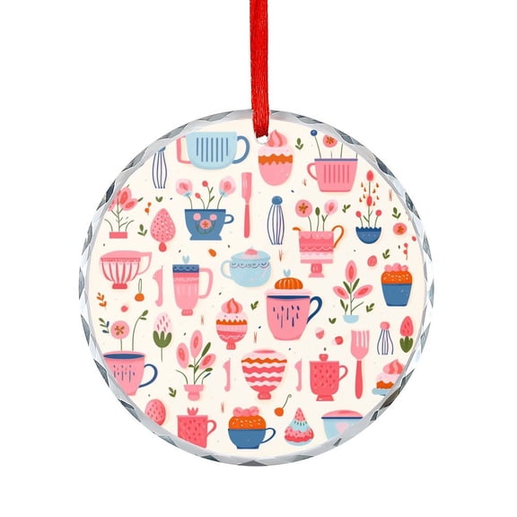 Girl Baker Pink Cooking Pattern Chef Kid Crystal Glass Ornament Unique Gift Idea Bakery Tools Crystal Glass Christmas Decor with Holiday Design