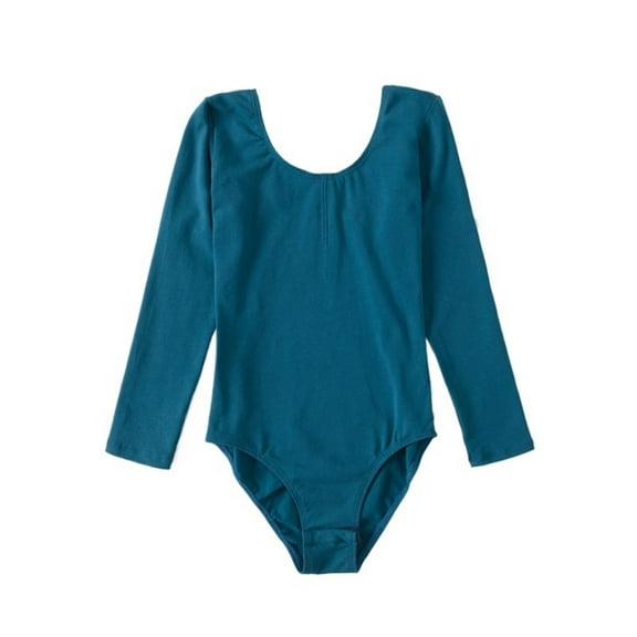 Girl Ballet Leotard Long Sleeve Cotton For Gymnastics Dance Scoop Neck Bodysuits Professional