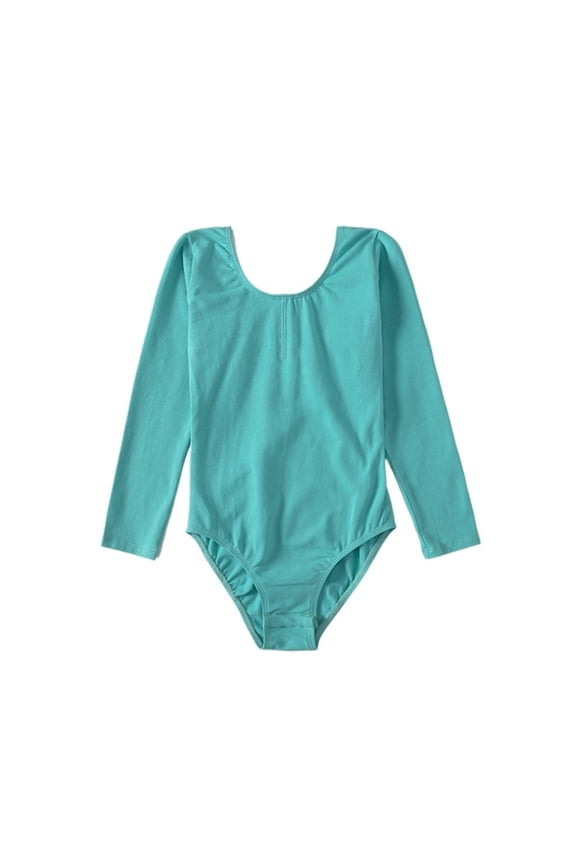 Girl Ballet Leotard Long Sleeve Cotton For Gymnastics Dance Scoop Neck Bodysuits Professional