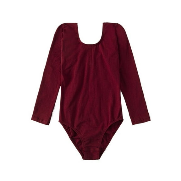 Girl Ballet Leotard Long Sleeve Cotton For Gymnastics Dance Scoop Neck Bodysuits Professional